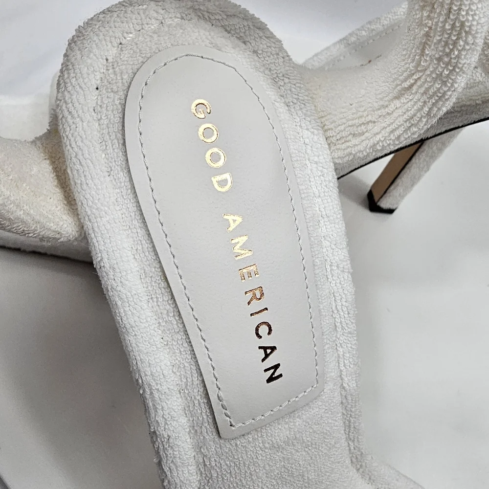 NIB Good American Terry Cloth Square Toe Heeled Sandal Stiletto White 8 Y2K Prom